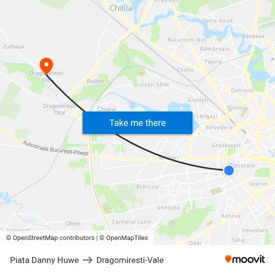 Piata Danny Huwe to Dragomiresti-Vale map