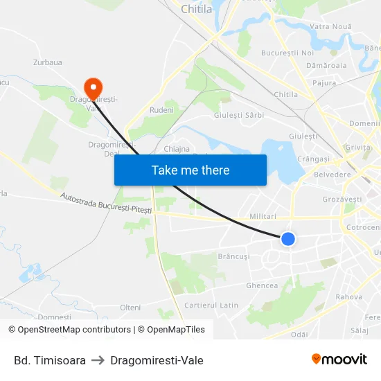 Bd. Timisoara to Dragomiresti-Vale map