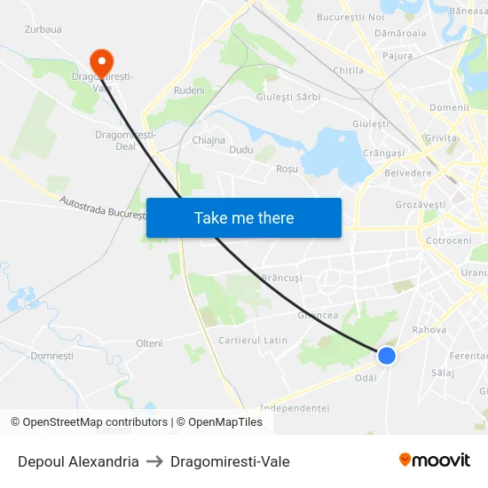 Depoul Alexandria to Dragomiresti-Vale map