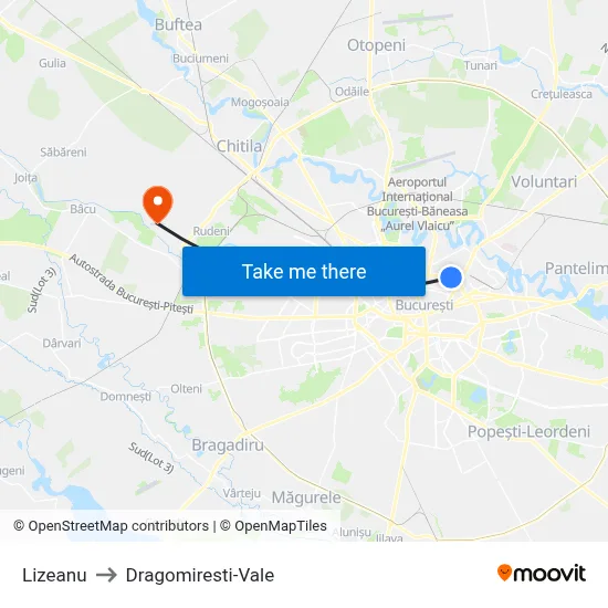 Lizeanu to Dragomiresti-Vale map