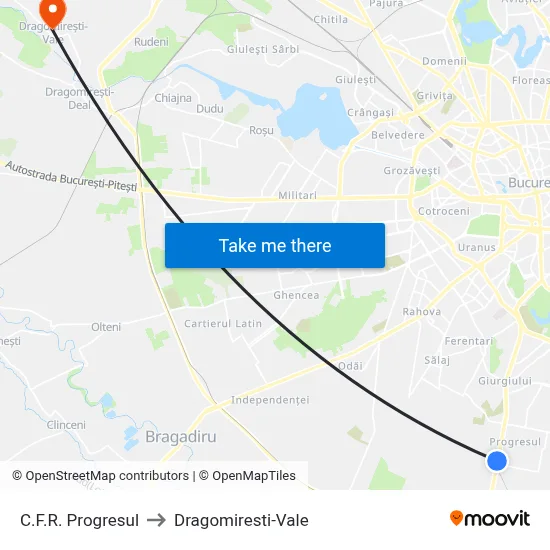 C.F.R. Progresul to Dragomiresti-Vale map