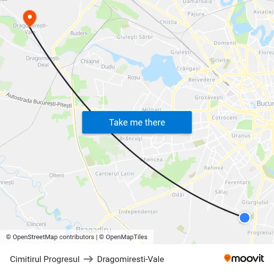Cimitirul Progresul to Dragomiresti-Vale map