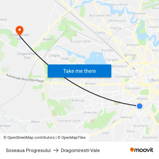 Soseaua Progresului to Dragomiresti-Vale map