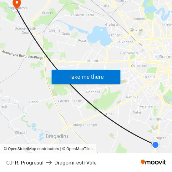 C.F.R. Progresul to Dragomiresti-Vale map