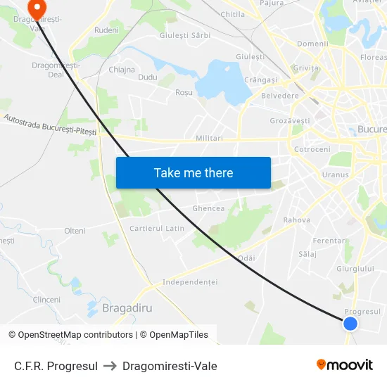 C.F.R. Progresul to Dragomiresti-Vale map
