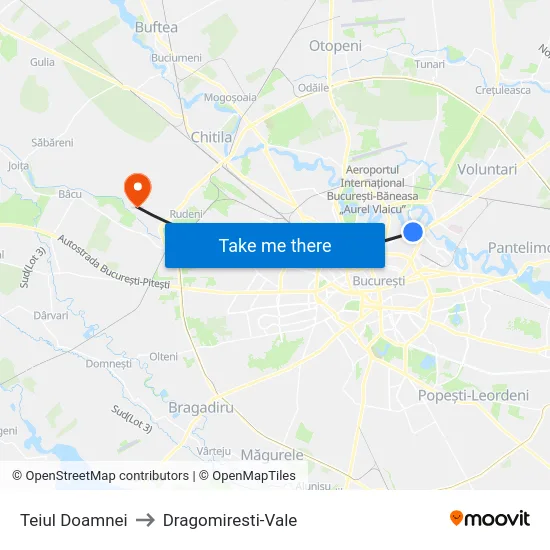 Teiul Doamnei to Dragomiresti-Vale map