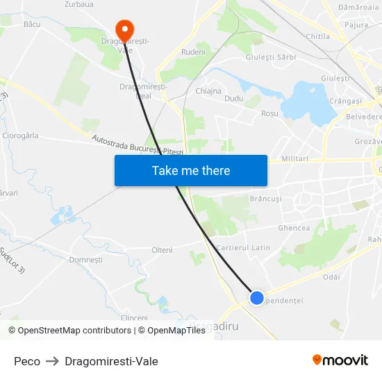 Peco to Dragomiresti-Vale map