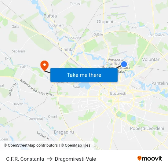 C.F.R. Constanta to Dragomiresti-Vale map