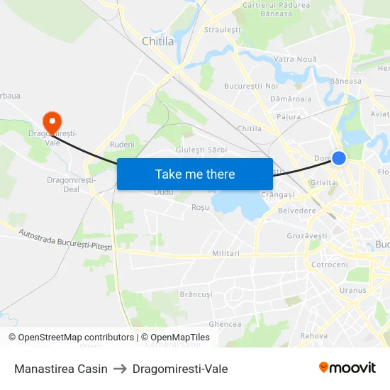 Manastirea Casin to Dragomiresti-Vale map