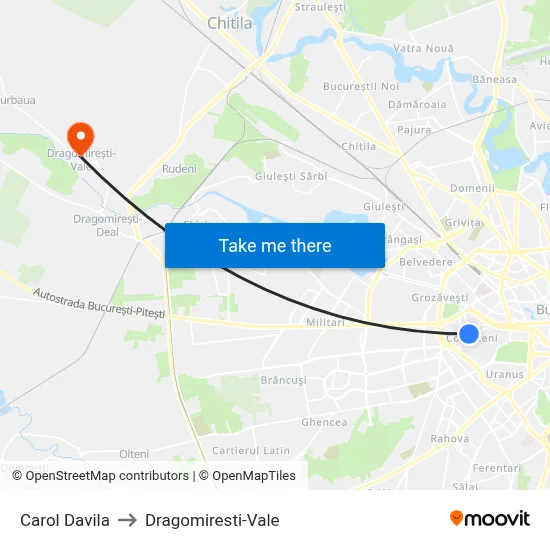 Carol Davila to Dragomiresti-Vale map