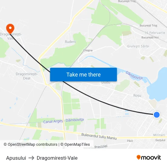 Apusului to Dragomiresti-Vale map