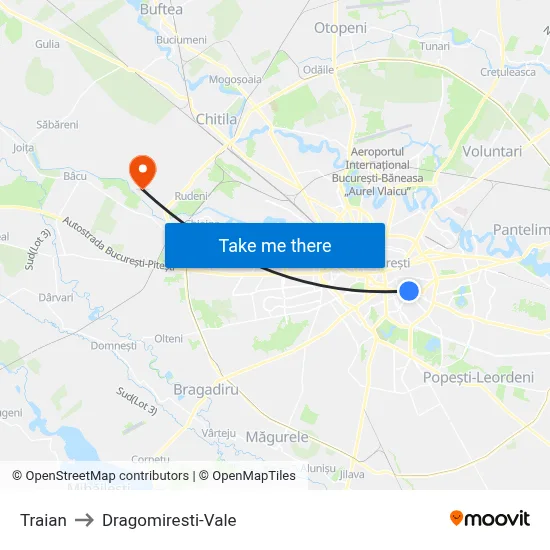 Traian to Dragomiresti-Vale map