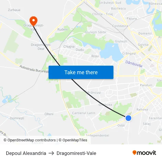 Depoul Alexandria to Dragomiresti-Vale map