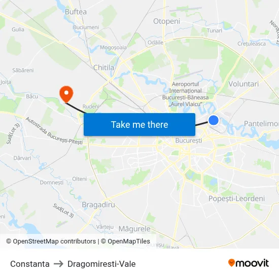 Constanta to Dragomiresti-Vale map