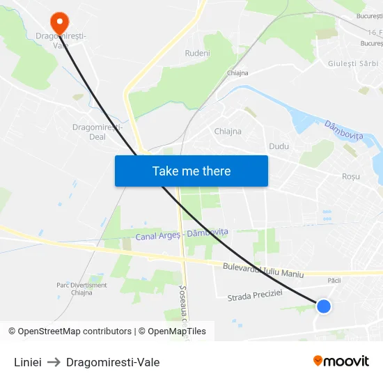 Liniei to Dragomiresti-Vale map