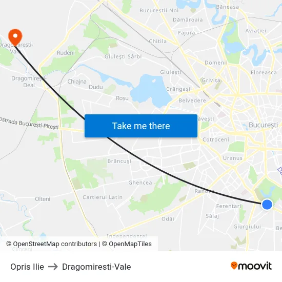 Opris Ilie to Dragomiresti-Vale map