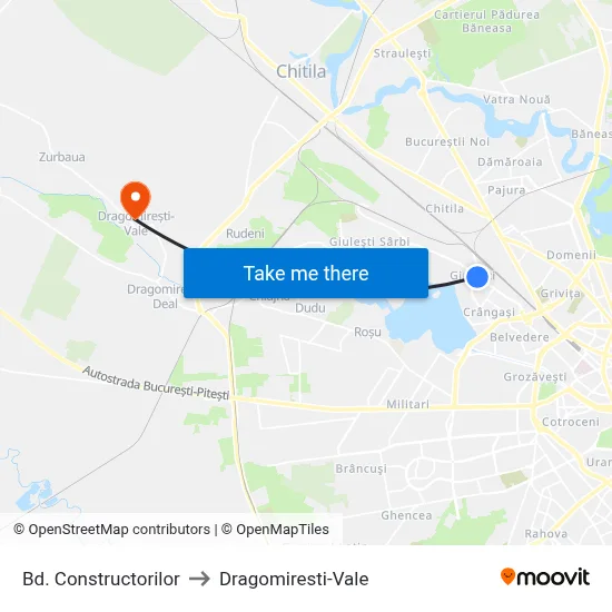 Bd. Constructorilor to Dragomiresti-Vale map