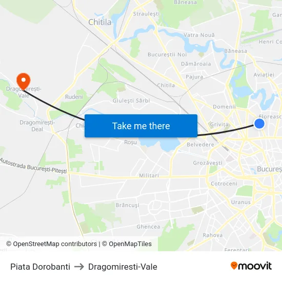 Piata Dorobanti to Dragomiresti-Vale map