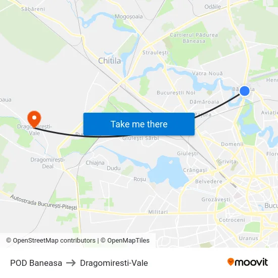 POD Baneasa to Dragomiresti-Vale map