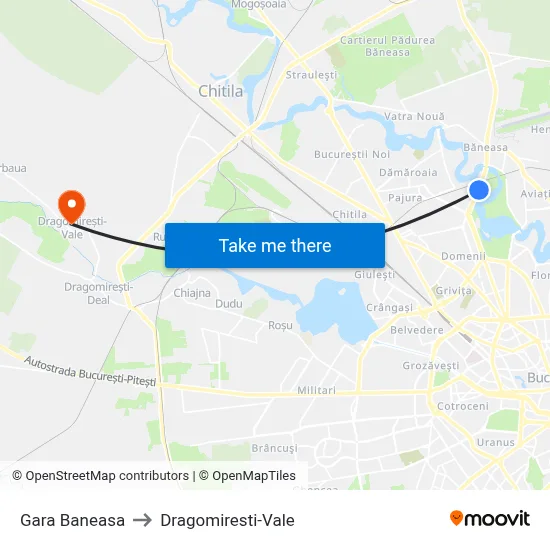 Gara Baneasa to Dragomiresti-Vale map