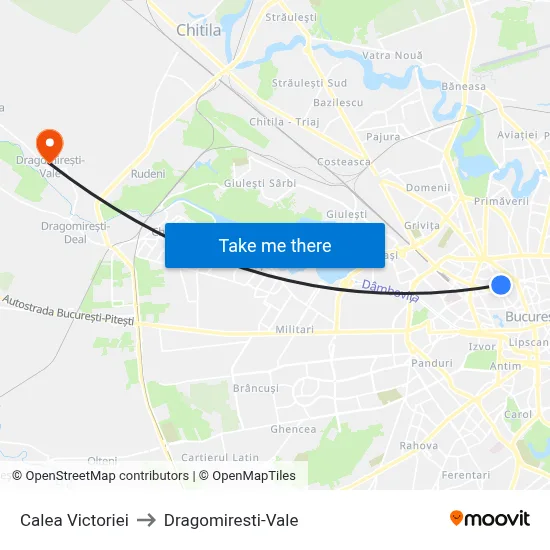 Calea Victoriei to Dragomiresti-Vale map