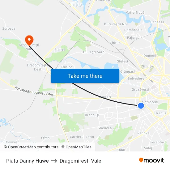 Piata Danny Huwe to Dragomiresti-Vale map
