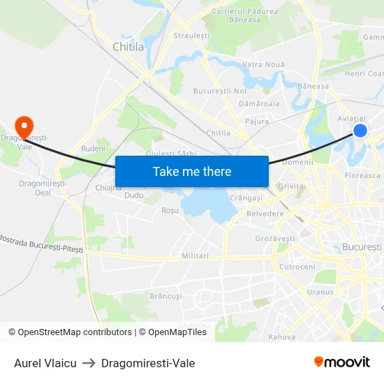 Aurel Vlaicu to Dragomiresti-Vale map