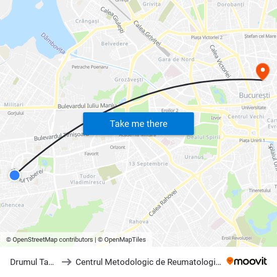 Drumul Taberei 85 to Centrul Metodologic de Reumatologie „Doctor Ion Stoia” map