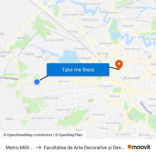 Metro Militari to Facultatea de Arte Decorative și Design map