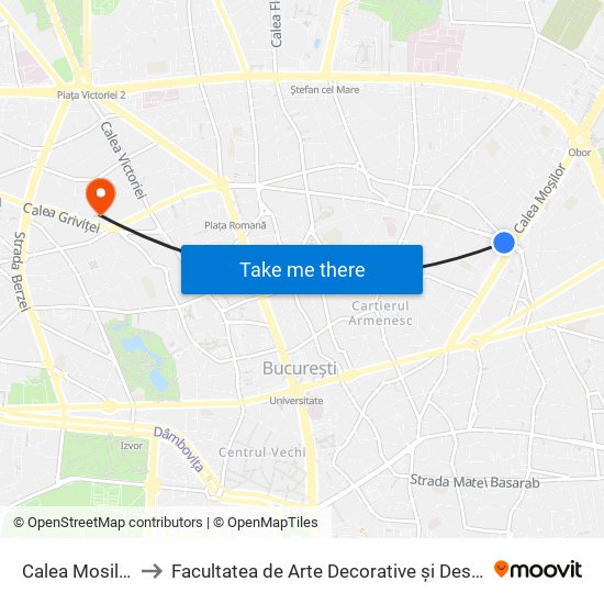 Calea Mosilor to Facultatea de Arte Decorative și Design map