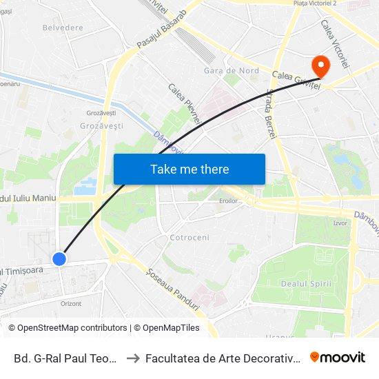 Bd. G-Ral Paul Teodorescu to Facultatea de Arte Decorative și Design map