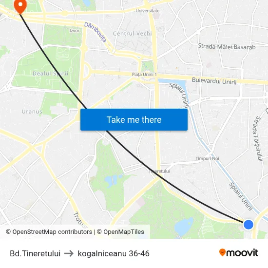 Bd.Tineretului to kogalniceanu 36-46 map