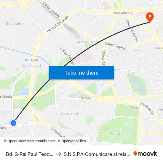 Bd. G-Ral Paul Teodorescu to S.N.S.P.A-Comunicare si relatii publice map