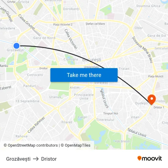 Grozăvești to Dristor map