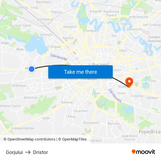 Gorjului to Dristor map