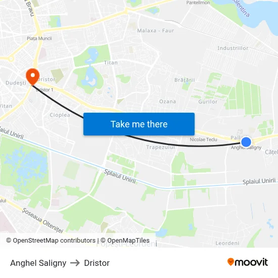 Anghel Saligny to Dristor map
