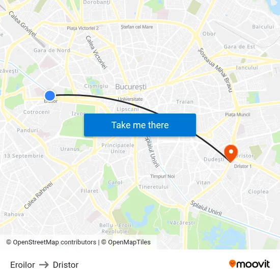 Eroilor to Dristor map