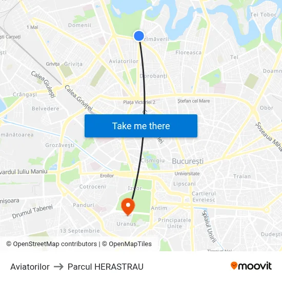 Aviatorilor to Parcul HERASTRAU map