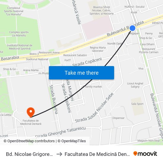 Bd. Nicolae Grigorescu to Facultatea De Medicină Dentară map