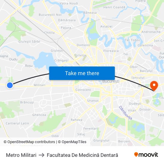 Metro Militari to Facultatea De Medicină Dentară map