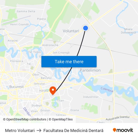 Metro Voluntari to Facultatea De Medicină Dentară map