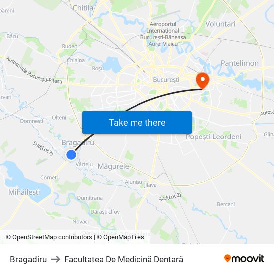 Bragadiru to Facultatea De Medicină Dentară map