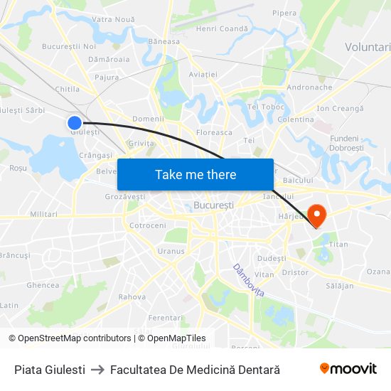 Piata Giulesti to Facultatea De Medicină Dentară map