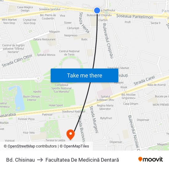 Bd. Chisinau to Facultatea De Medicină Dentară map