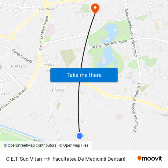 C.E.T. Sud Vitan to Facultatea De Medicină Dentară map