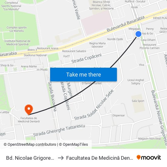 Bd. Nicolae Grigorescu to Facultatea De Medicină Dentară map