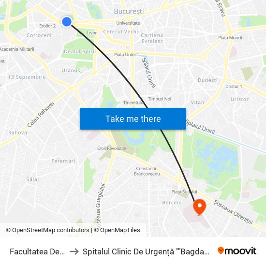 Facultatea De Drept to Spitalul Clinic De Urgență ""Bagdasar-Arsenie"" map