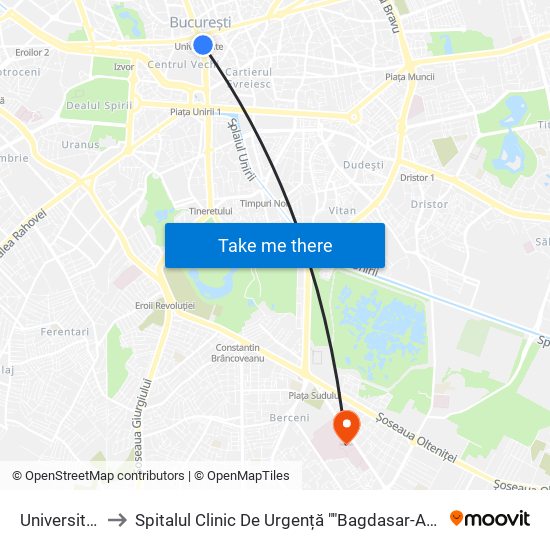 Universitate to Spitalul Clinic De Urgență ""Bagdasar-Arsenie"" map