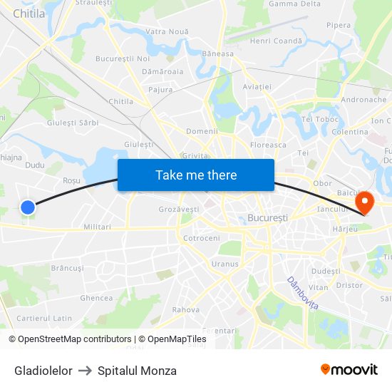 Gladiolelor to Spitalul Monza map