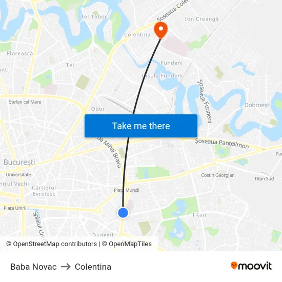 Baba Novac to Colentina map